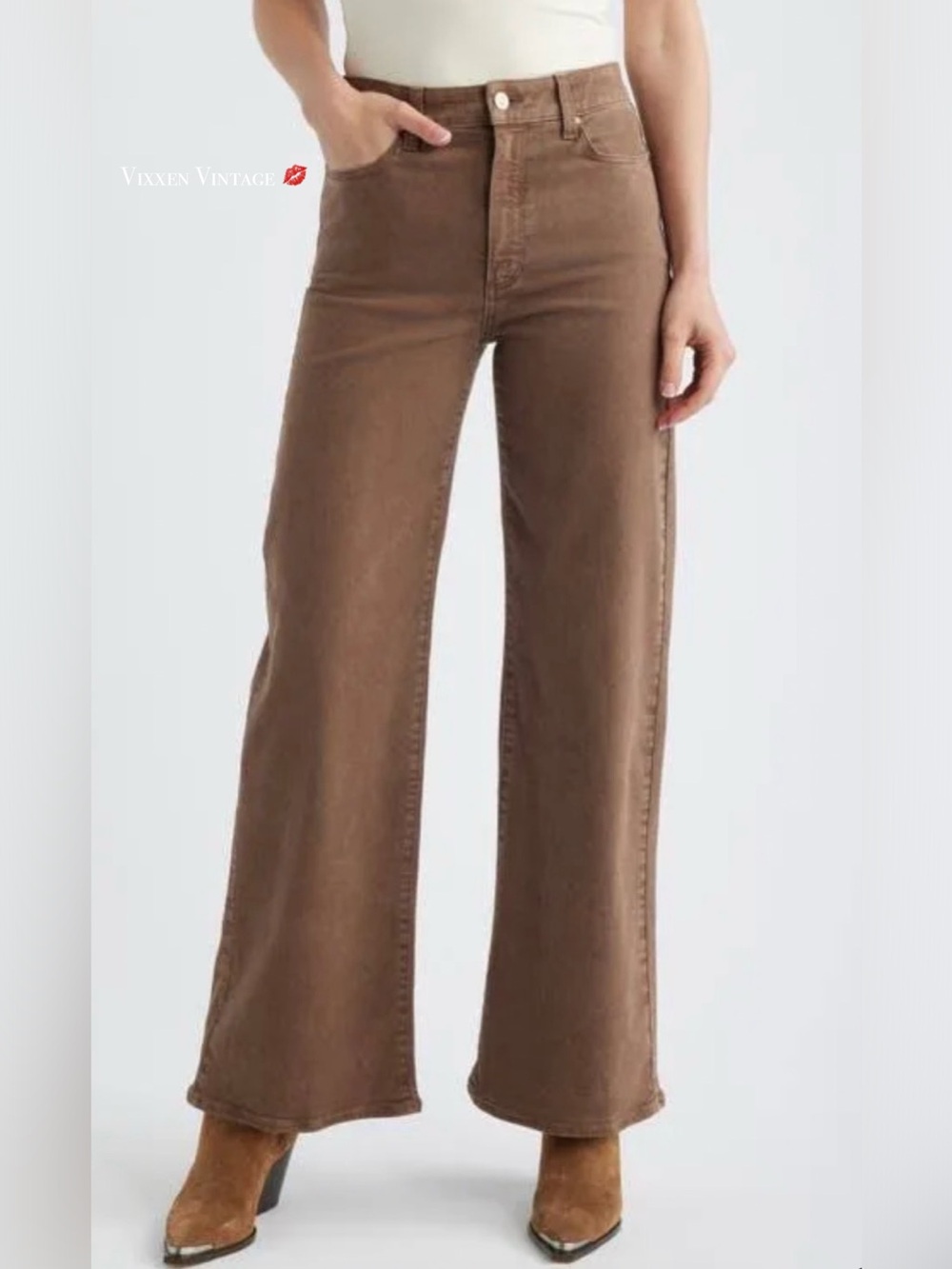 PAIGE HIGH WAISTED SAILOR 'ANESSA 27" WIDE LEG JEANS' IN WARM CAMEL